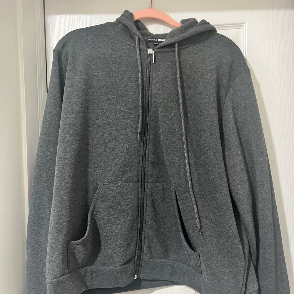 Fashion Nova Dark Gray Zip-Up Hoodie